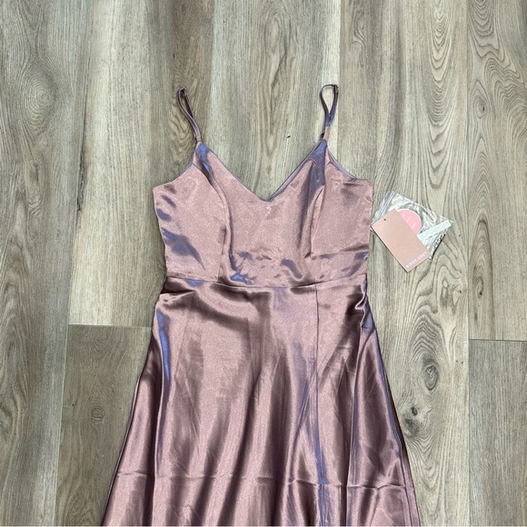 New Birdy Grey Dark Mauve Jay Shiny Satin Maxi Dress - Picture 3 of 8